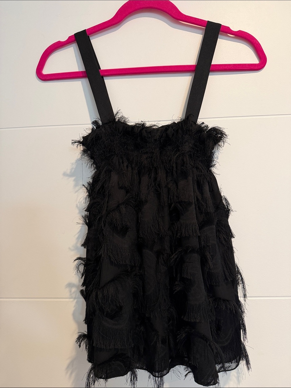 Waverly Grey Black Smocked Fringe Top